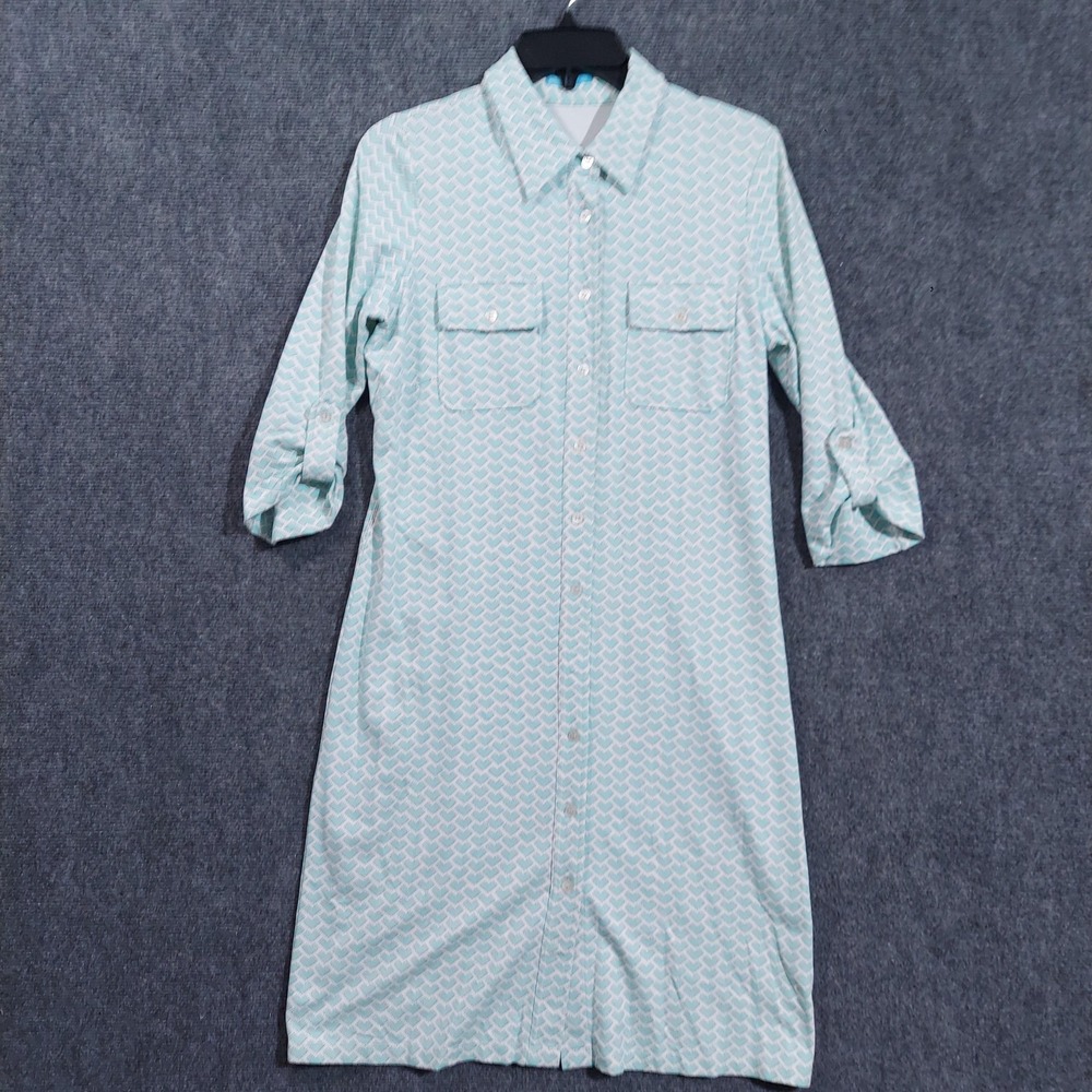 J McLaughlin Shirt Dress Womens Small Mint Green White‎ Geometric Button Front